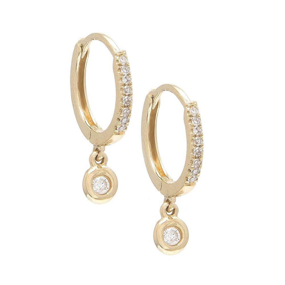 Small Hoop Diamond Earring W/ Hanging Charms (14K)